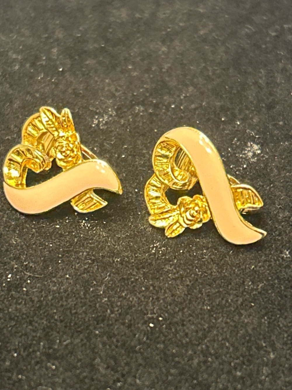 Avon Gold-Tone Pink Ribbon Floral Stud Earrings - Women Jewelry